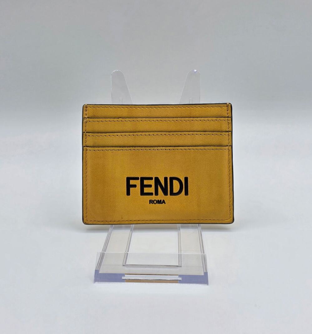 Fendi Roma Yellow Leather Logo Card Holder Credit Card Case Wallet Italy